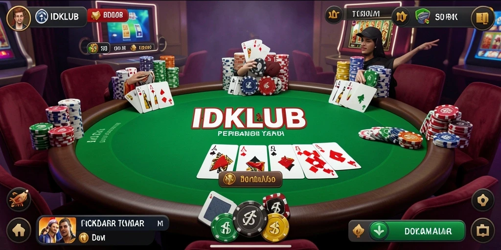 Tangkapan layar gameplay IDKLUB menunjukkan aksi Poker yang seru.