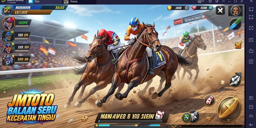 Gameplay JMTOTO menampilkan balapan seru dengan berbagai lintasan.