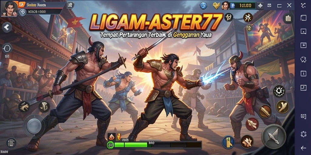 Tampilan seru pertarungan dalam game LIGAMASTER77.