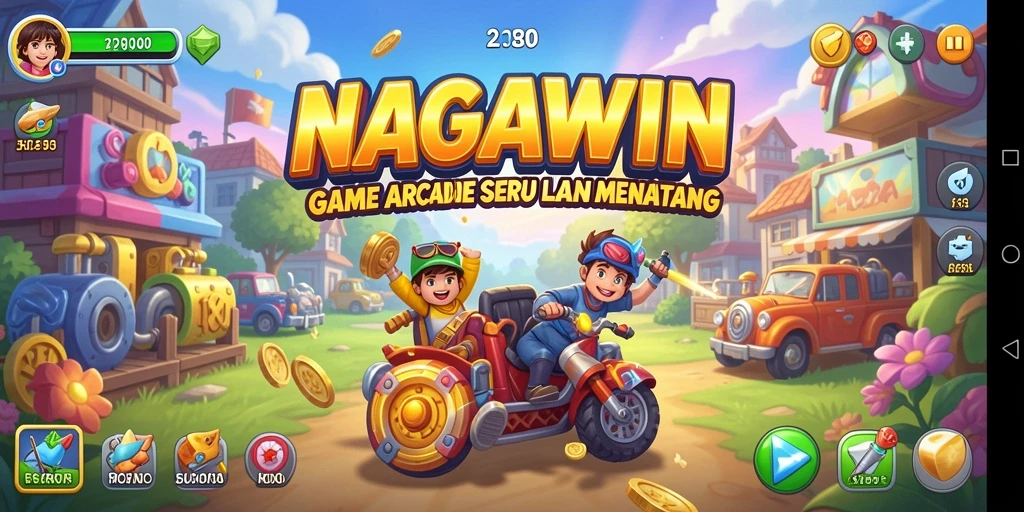 Screenshot NAGAWIN menampilkan aksi seru gameplay arcade.