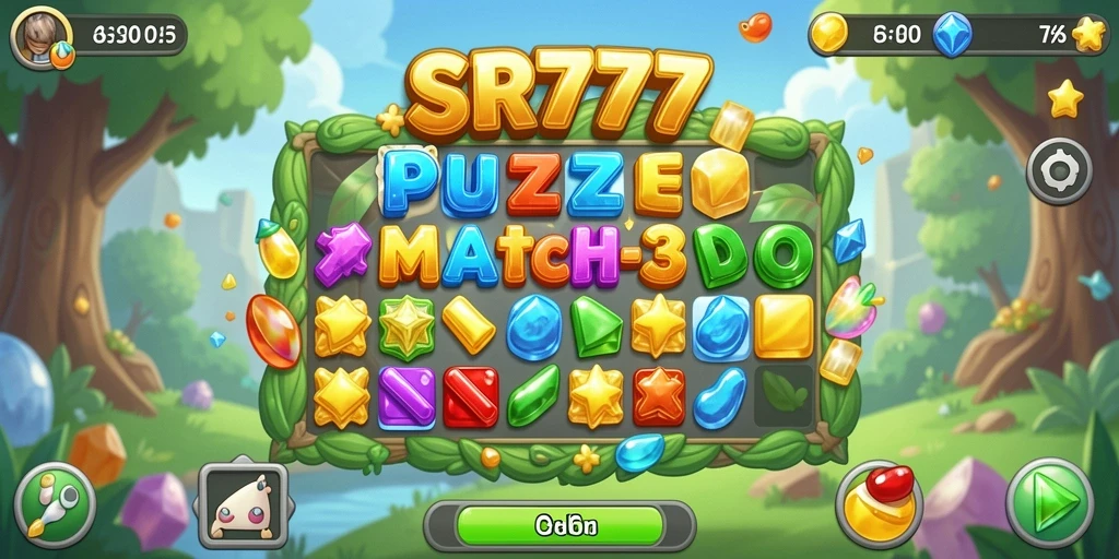 Tampilan gameplay seru dalam SR777 dengan elemen Match-3 yang menawan.