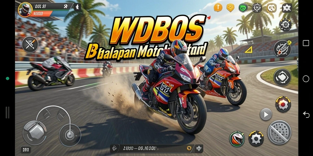 Tampilan gameplay seru di WDBOS saat balapan.